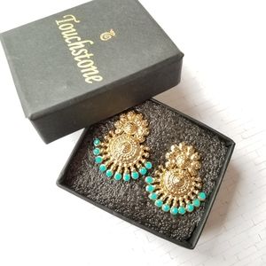 Goldtone and Simulated Turquoise Earrings Bali